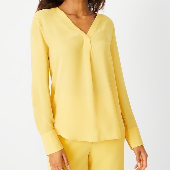 Ann Taylor Tops - NWT Ann Taylor Women's Yellow Sunshine Mixed-Media Popover Blouse M